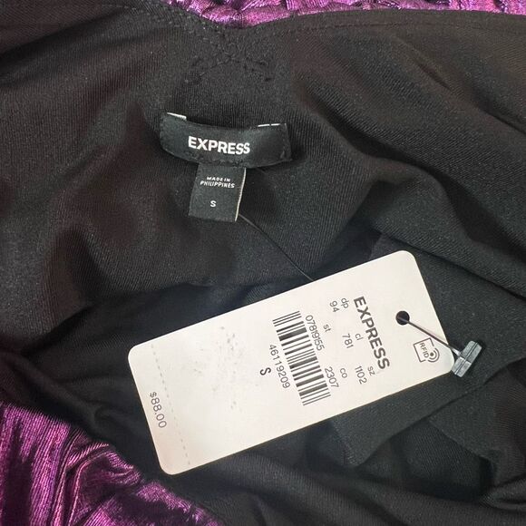 Express NWT Purple Metallic Ruched Long Sleeve Mini Bodycon Dress Size Small - Picture 10 of 12